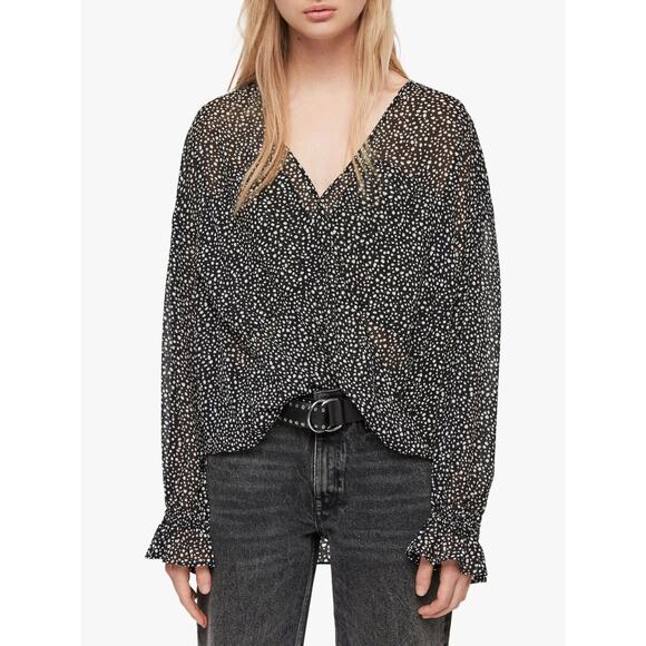 ALLSAINTS Tops - AllSaints S Penny Splash Crossover Top Blouse Shirt Dots Women Ruffle Wrap Vneck